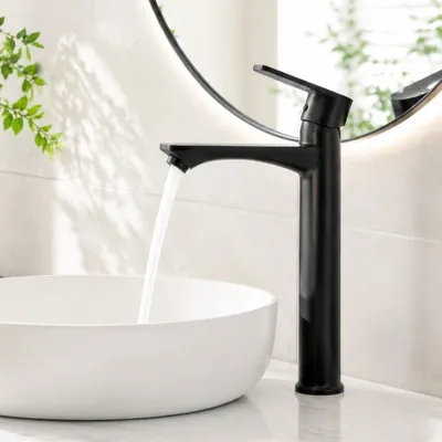 Produktbild von Wasserhahn bad Schwarz, hoch Waschbeckenarmatur Badarmatur 30cm, Armatur Bad Waschtischarmatur Einhandmischer für Aufsatzwaschbecken