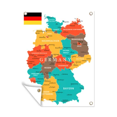 Obrázek produktu pro MuchoWow® Zahradní plakáty - Barevná mapa Německa - 160x120 cm - Zahradní dekorace