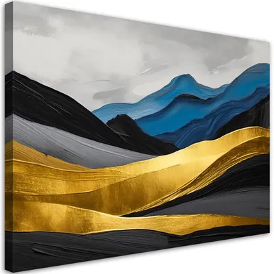 Produktbild von Leinwandbild Berge in goldener Glamourabstraktion 90x60 Feeby Gelb bild für die wand bereit zum aufhängen