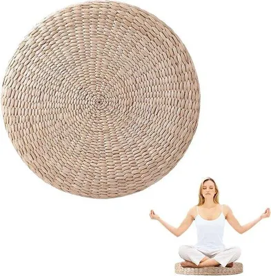 Productafbeelding van Tatami kussen, rond, gewatteerd, zachte yogamat, milieuvriendelijk vloerkussen, zittend, gebreid, geschikt voor tuin, eetkamer, woonkamer en buiten, diameter 40 cm