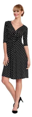 Produktbild von Damen Vintage Kleid V-Ausschnitt 3/4 Arm Minikleid; Schwarz M/L 38/40