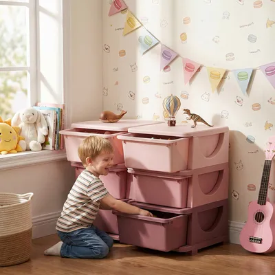 Produktbild von Sweiko Aufbewahrungsbox für Kinder, Kinder-Aufbewahrungsbox, 3 Schubladen, Rosa