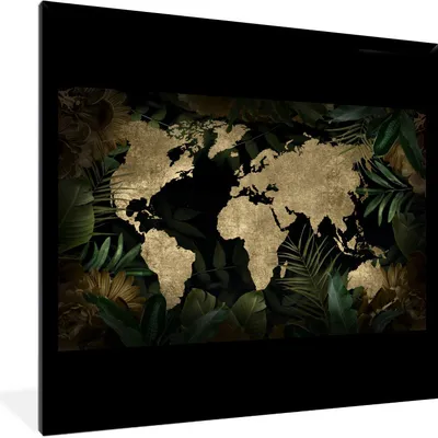 Produktbild von MuchoWow® MuchoWow® Gerahmtes Poster Weltkarte - Gold - Blätter 40x40 cm - Poster mit zchwarzem Bilderrahmen - Mit Rahmen - Wanddekoration Schlafzimmer