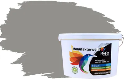 Produktbild von RyFo Colors Bunte Wandfarbe Manufakturweiß Steingrau 10l - weitere Grau Farbtöne und Größen erhältlich, Deckkraft Klasse 1, Nassabrieb Klasse 1