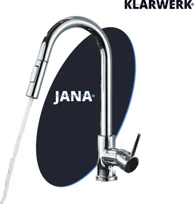 Produktbild von JANA | Premium Edelstahl ausziehbare Küchenarmatur Chrom glänzend |Mischbatterie hoher Bogen | Wasserhahn Gastro Hochdruck 360° drehbar 2 Anschlüsse