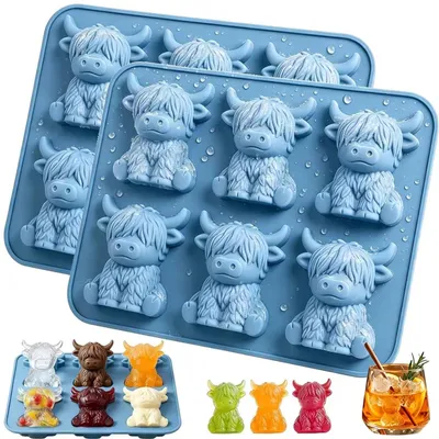 2er Set Mini-Eiswürfelform Highland Rind, Silikon, 14,7x12,9x2,8 cm