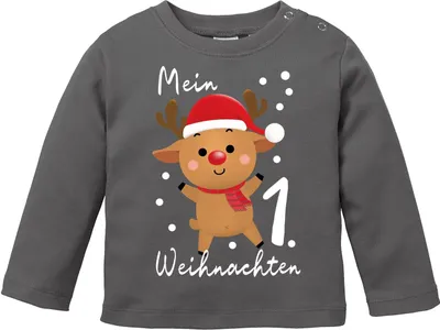Produktbild von Baby Langarmshirt Mein 1. Weihnachten Weihnachtsoutfit Spruch Grinch Rentier Jungen Mädchen Longsleeve Moonworks® dunkelgrau 68/74 (4-9 Monate)