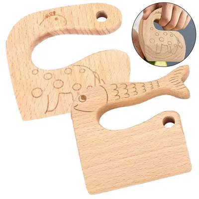 Produktbild von Kindermesser aus Holz – Spielzeug Küchenmesser für Kinder Obst Gemüse Lernspiel 2 Stück