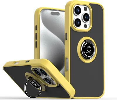 Produktbild von Hülle für iPhone 16 Pro Matte Transluzent TPU Stoßfest Schutzhülle mit Ring Halter Ständer Gelb