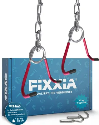 Produktbild von FIXXIA Fahrrad Deckenhalterung 2er Set silber rot Aufhängung bis 30 Kg
