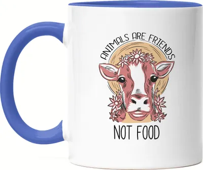Produktbild von Animals Are Friends Not Food Tasse Blau Vegan Vegetarier Motiv Süße Kuh Geschenkidee Tierwohl Tierleid