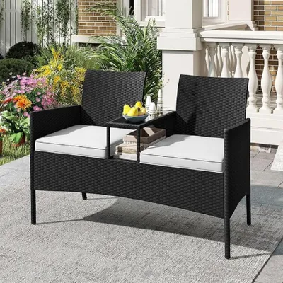 Produktbild von Gartenbank – Terrassenbank – Sitzbank für den Außenbereich – Rattanbank – Zweisitzerbank – Ergonomischer Sitzkomfort