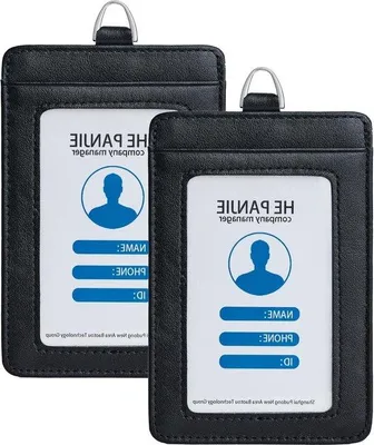 Produktbild von Famanu ID-Badgehalter aus Rindsleder - 3 Kartenfächer, transparentes Fenster - Nylon-Nackenband mit Metallverschluss - vertikal