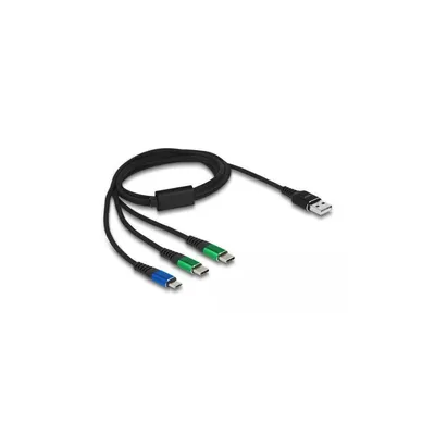 Produktbild von Delock USB Ladekabel 3 in 1 Typ-A zu Micro USB / 2 x USB Type-C 1 m