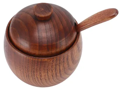 Image de Pot à épices en bois, boîte à sucre, boîte à sel, récipients de stockage pour épices avec cuillère et couvercle, ustensiles de cuisine