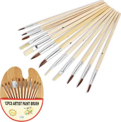 Produktbild von Künstlerpinselset, 12 Ölfarbenpinsel aus Rosshaar und Farbpalette aus Holz, Acrylmalset für Anfänger, Künstler und Hobbymaler