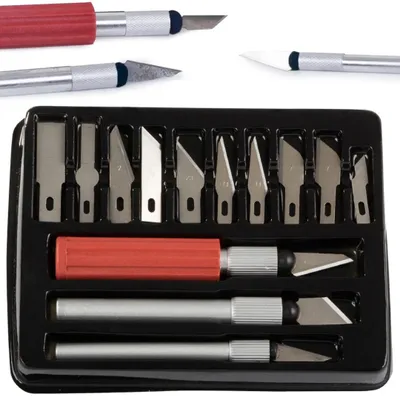 Produktbild von Präzisionsmesser Set 13tlg. Bastelmesser Skalpell Messer Schnitzmesser Hobby Modellbau Schneidewerkzeug mit Aufbewahrungsbox
