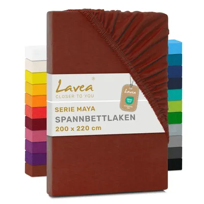 Produktbild von Lavea® Spannbettlaken 200x220cm, Maya, 100% Baumwolle, Boxspringbetten, Wasserbetten, atmungsaktives Bettlaken Matratzen bis 35cm - Kastanie
