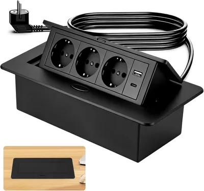 Produktbild von Aluminium-Steckdose – Wandsteckdose – Einbausteckdose mit USB – Mehrfachsteckdose zum Einbau – 4000 W – 1,8 m Kabel