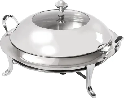 Produktbild von Buffetwärmer Set - Runde Chafing Dish 2,8 L - Edelstahl - Glasdeckel mit Sichtfenster - Brennstoffhalter - Silber