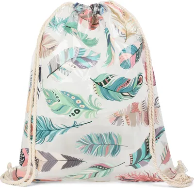 Produktbild von styleBREAKER transparenter Turnbeutel mit Feder Print, wasserabweisend, Sportbeutel, Rucksack, Beutel, Damen 02012251