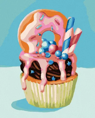 Produktbild von Zuty - Malen nach Zahlen - CUPCAKE MIT DONUT (MYROSLAVA VOLOSCHUK), 40x50 cm, mit Keilrahmen (bereits gespannt)