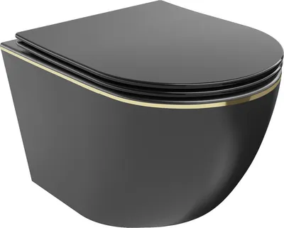 Obrázok produktu pre Mexen Lena WC misa Rimless s pomaly padajúcim sedátkom, duroplast, Čierna matná/Zlatá čiarový vzor - 30224075