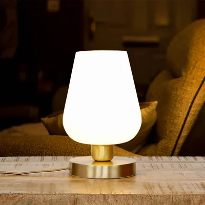 Produktbild von Tischlampe Glas Echt-Messing 21 cm Vintage E27 Tischleuchte