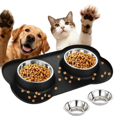 Produktbild von Doppelter Edelstahl-Futternapf für Hunde und Katzen