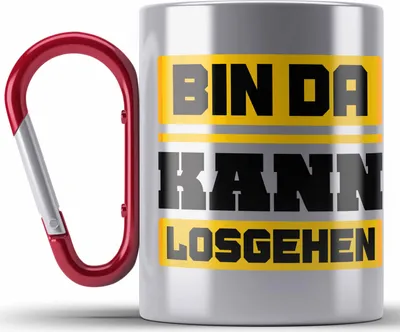 Produktbild von Trendation - Bin Da Kann Losgehen Edelstahl Tasse Karabiner Lustiger Spruch Kollege Kollegin Witzige Karabiner Edelstahl Tasse Karabiner Edelstahl mit Spruch (Rot)