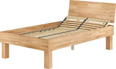 Produktbild von Einzelbett extra stark Buche 120x200 hohes Massivholzbett Seniorenbett Zubehör wählbar V-60.81-12Federholzrahmen inkl.
