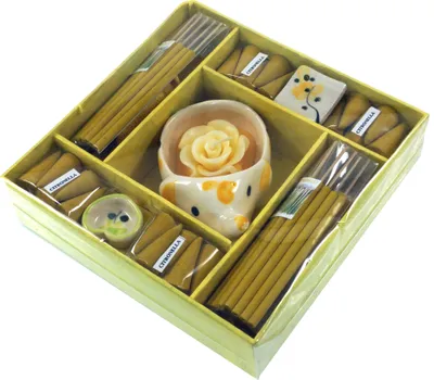 Zdjęcie produktu dla Kadzidełka i zestaw zapachowy XL, zestaw upominkowy z Tajlandii - citronella, żółty, 4*15*15 cm, kadzidełka i zestawy z Tajlandii