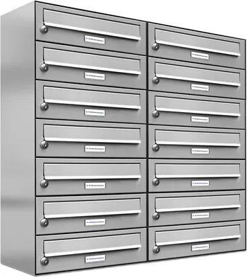Produktbild von 14er Edelstahl Briefkasten Anlage 14 Fach Wandbriefkasten Postkasten
