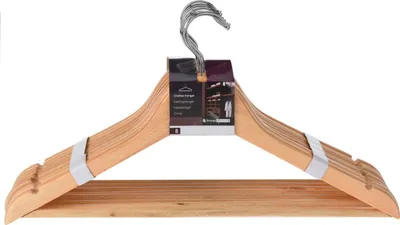 Productafbeelding van Houten kledinghangers met broekhanger, set van 8 stuks