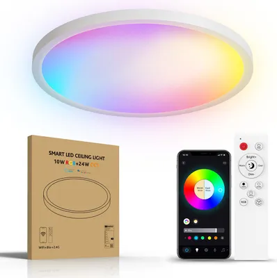 Produktbild von Dimmbare RGB-LED-Deckenleuchte 24W Ø30cm – Fernbedienung, 3000K-6500K Farbtemperatur, runde Design