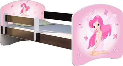 Image de ACMA lit d'adolescent lit d'enfant lit junior set complet avec matelas sommier à lattes et protection contre les chutes wengé 07 rose fée 160x80