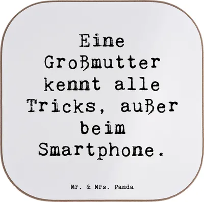 Produktbild von Mr. & Mrs. Panda Bierdeckel Personalisiert Großmutter Tricks - Weiß - Geschenk, Lächeln, Humor, für, herzerwärmende Sprüche, Geschichten, untersetzer, Enkel, bedruckt
