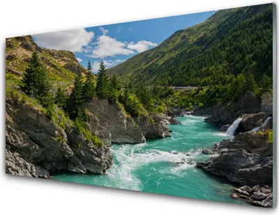 Produktbild von Acrylglasbilder 100x50 Wandbild Druck Berge Fluss Landschaft