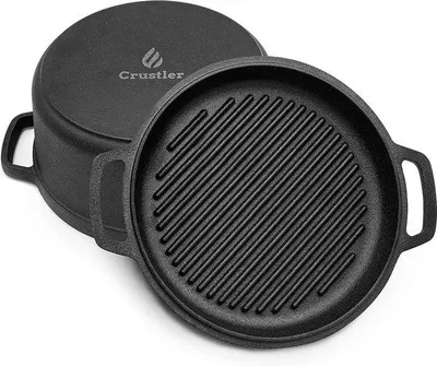 Produktbild von Famanu Gusseisenpfanne 2-in-1 mit Grillpfanne als Deckel - 26 cm, 5 l