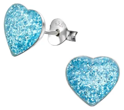 Produktbild von Kinder-Ohrringe: 925 Silber Ohrstecker „Glitzer Herz“ Blue Glitter