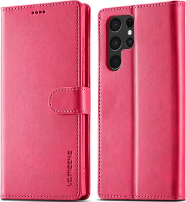 Image de Etui pour Samsung Galaxy S22 Ultra 5G, étui en cuir avec fermeture magnétique et support, étui de protection Rose