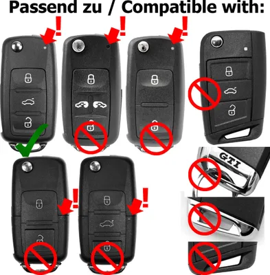 Produktbild von Auto Schlüssel Hülle Silikon Schutz Cover im Wabe Design Rot kompatibel mit VW SEAT Skoda Golf 6 Octavia UP Leon ab 11/2009 3 Tasten Klappschlüssel