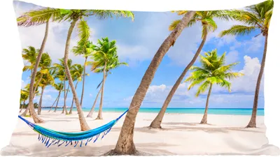 Produktbild von MuchoWow® Zierkissen Sofakissen Wohnzimmer Dekokissen 60x40 cm Hängematte - Strand - Palmen - Kopfkissen - Polster mit Foto