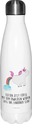Produktbild von Mr. & Mrs. Panda Trinkflasche Einhorn Pupsen - Weiß - Geschenk, Edelstahlflasche, trinkflaschen, Regenbogen, Lustig, thermobehälter, Thermos, Unicorn, Glitzer, Freundin