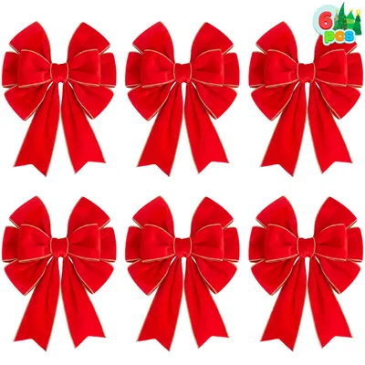 6 rote Samtschleifen 14" x 35" für Weihnachtsdekoration