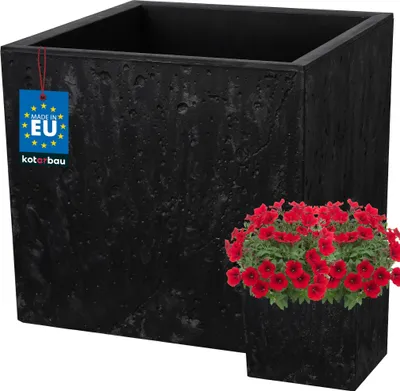 Productafbeelding van KOTARBAU Bloempot, vierkant, 39 x 39 x 37 cm, sierpot in betonlook, van pvc, bloempot voor binnen en buiten, zwart