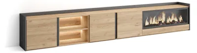 Produktbild von TV-Möbel Holzeffekt eiche schwarz 315x35x50cm Kamin mit Feuereffekt