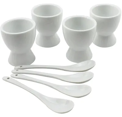 Eierbecher-Set 8-tlg. Porzellan weiß, 4 Becher + 4 Löffel