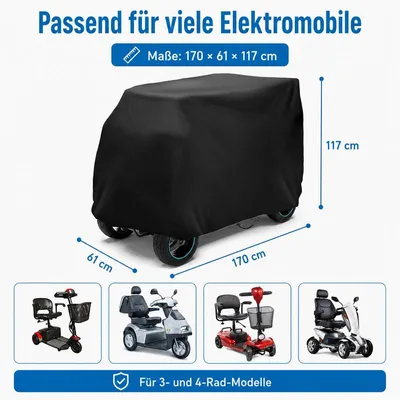 Produktbild von Elektromobil Abdeckplane 420D Oxford – 170x61x117cm, Gummizug, Tasche | Regenschutz & UV-Schutz für Scooter