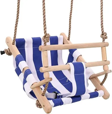 Imagen del producto de Silla mecedora para bebés, columpio infantil con cinturón de seguridad y arnés, color azul